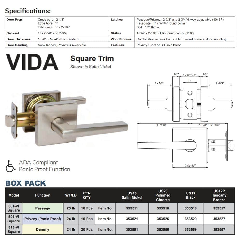 DELANEY HARDWARE Satin Nickel Vida Dummy Door Lever (3)