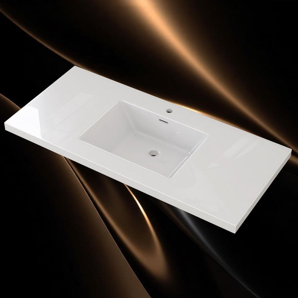Getpro 48 in. W x 22 in. D Solid Surface Rectangular Single Sink Vanity Top in White w/ Single Faucet Hole,Pre-Mark 4 and 8 in. (1)