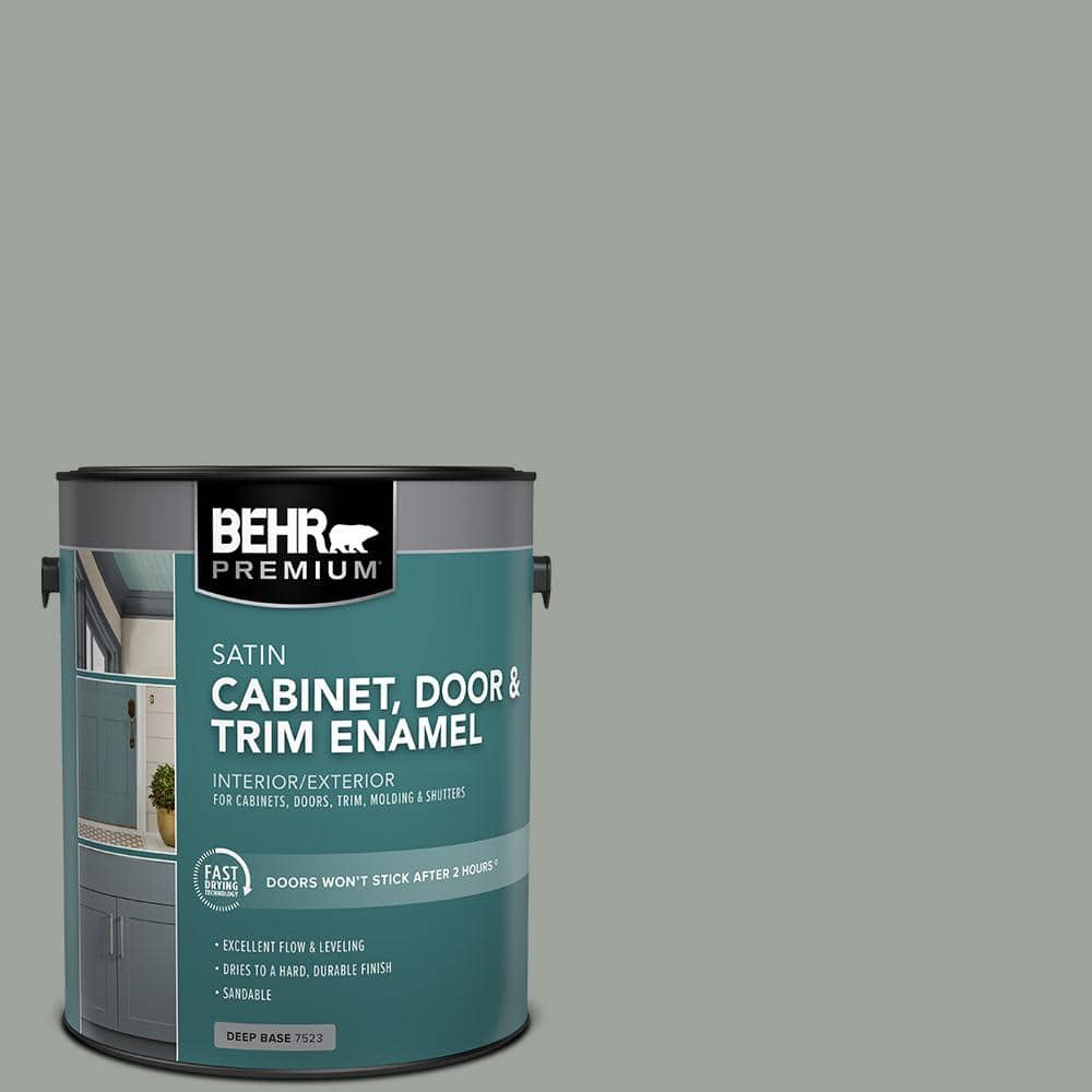 BEHR PREMIUM 1 gal. #710F-4 Sage Gray Satin Enamel Interior/Exterior Cabinet, Door & Trim Paint (2)