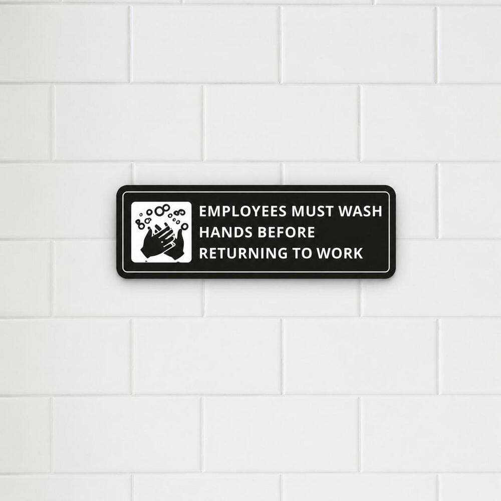 LAIFUCAM 2 Pack Self-adhesive Aluminum Employees Must Wash Hands Before Returning to Work Sign for Restroom Restaurant (3)