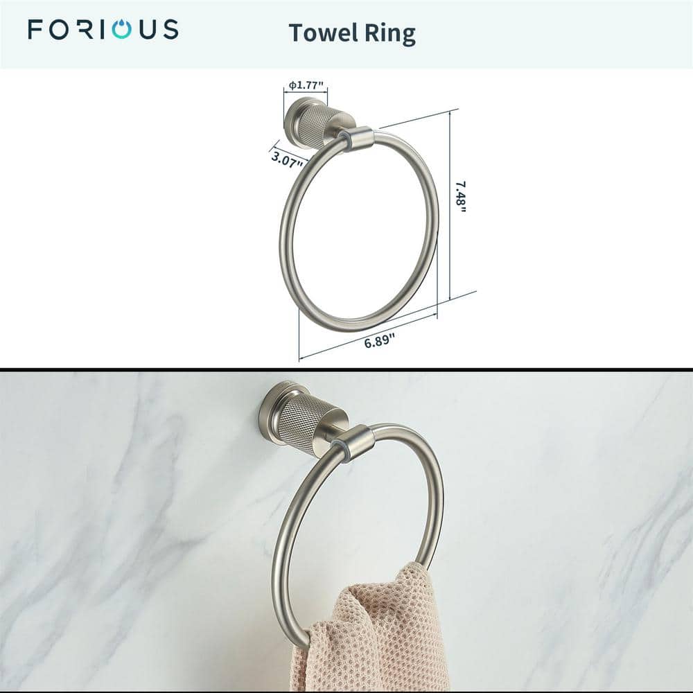 FORIOUS Bathroom Accessories Set 3-pack towel ring，towel bar，toilet paper holder Zinc Alloy (2)