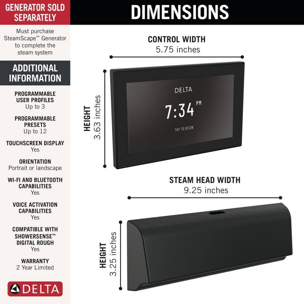 Delta Unilateral Programmable Steam Generator Control Kit with Steam Head in Matte Black (3)