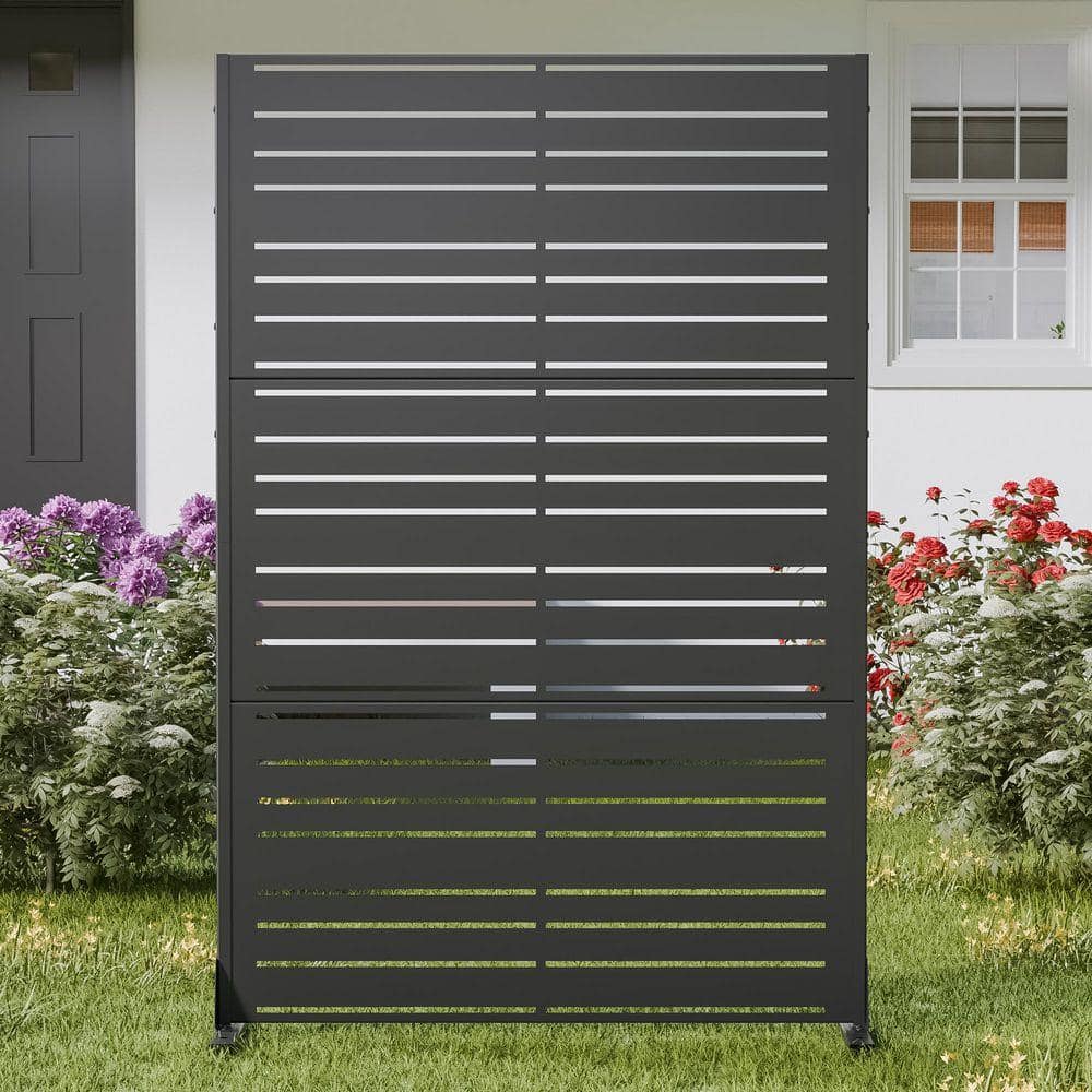 Lirago 72 in. H x 47 in. W Black Outdoor Metal Privacy Screen Garden Fence Wall Applique (1)