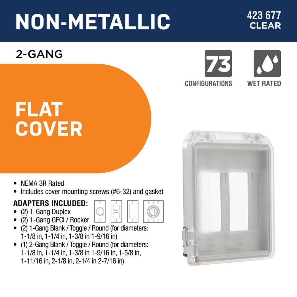 Commercial Electric 2-Gang Horizontal/Vertical Non-Metallic Weatherproof Flat Outlet Cover (73-in-1-Configurations), Clear (2)