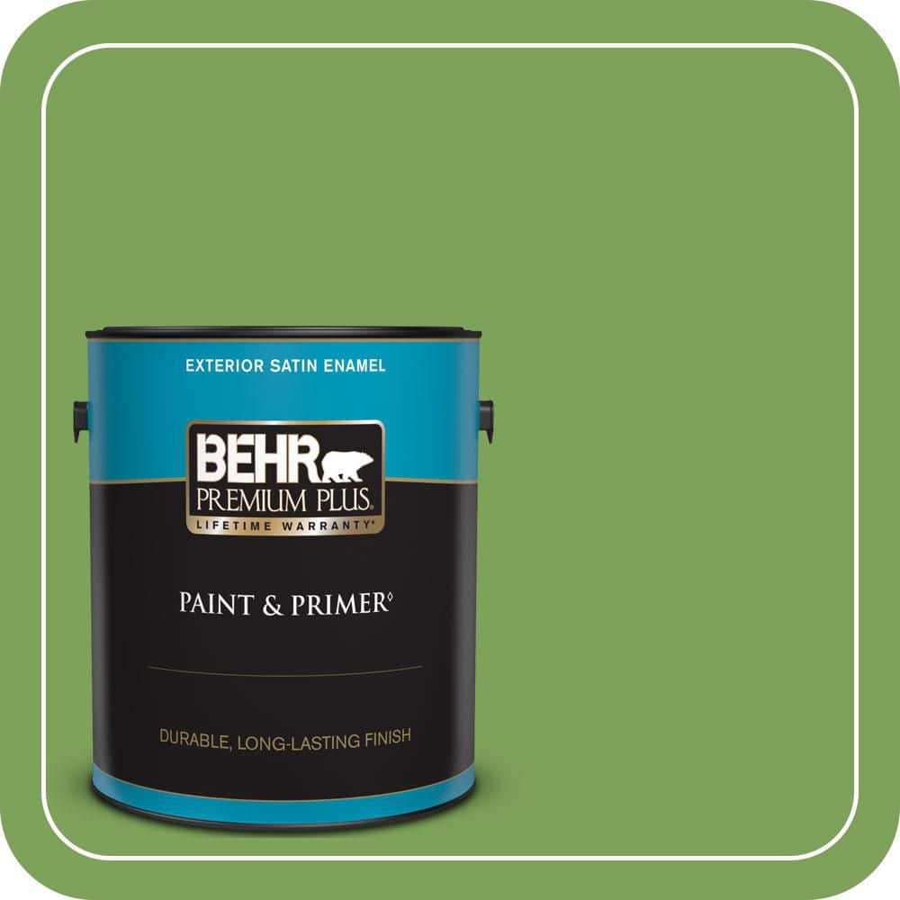 BEHR PREMIUM PLUS 1 gal. #P380-6 Springview Green Satin Enamel Exterior Paint & Primer