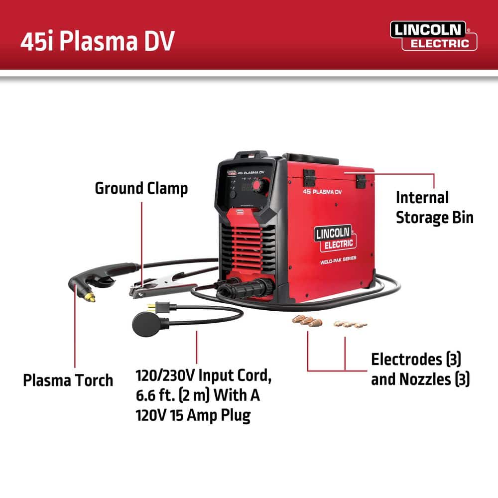 Lincoln Electric Weld-Pak 45i Plasma DV, 45 Amps, 120-Volt/230-Volt, Plasma Cutter for Steel, Stainless, Aluminum and Expanded Metal (2)