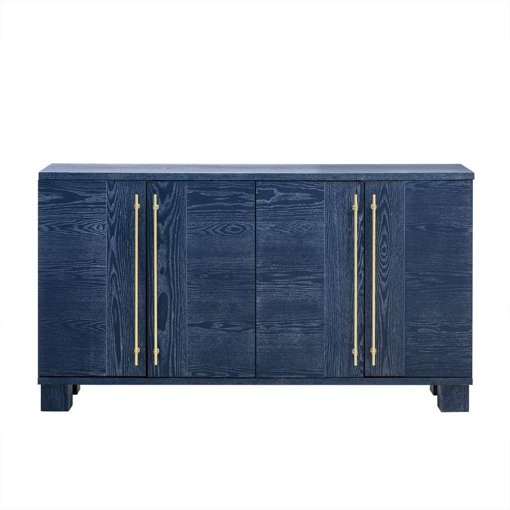 Unbranded 60 in. W x 15.7 in. D x 33.8 in. H Navy Blue Linen Cabinet with Adjustable Shelves and Gold Handles for Living Room