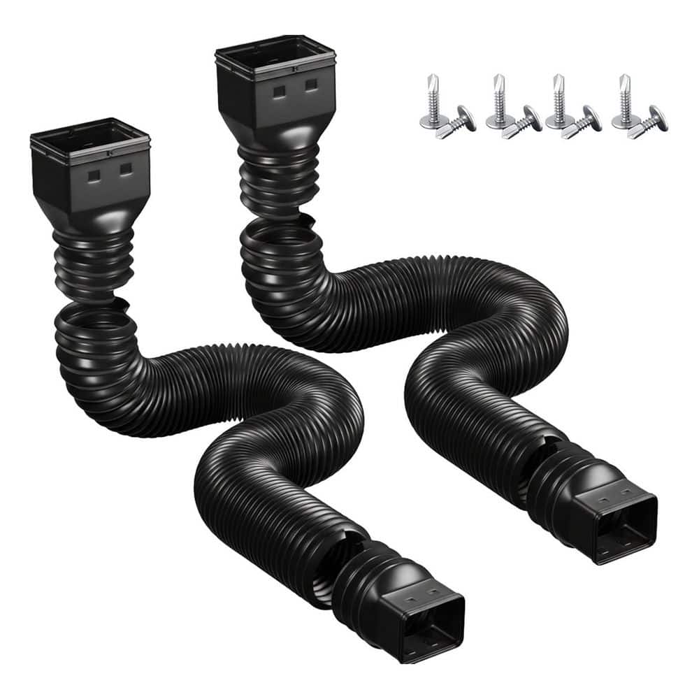 Unbranded 68 in. Black Flexible Plastic Downspout Extension with Split Design and Screws for Secure Foundation Drainage, 2 Pack