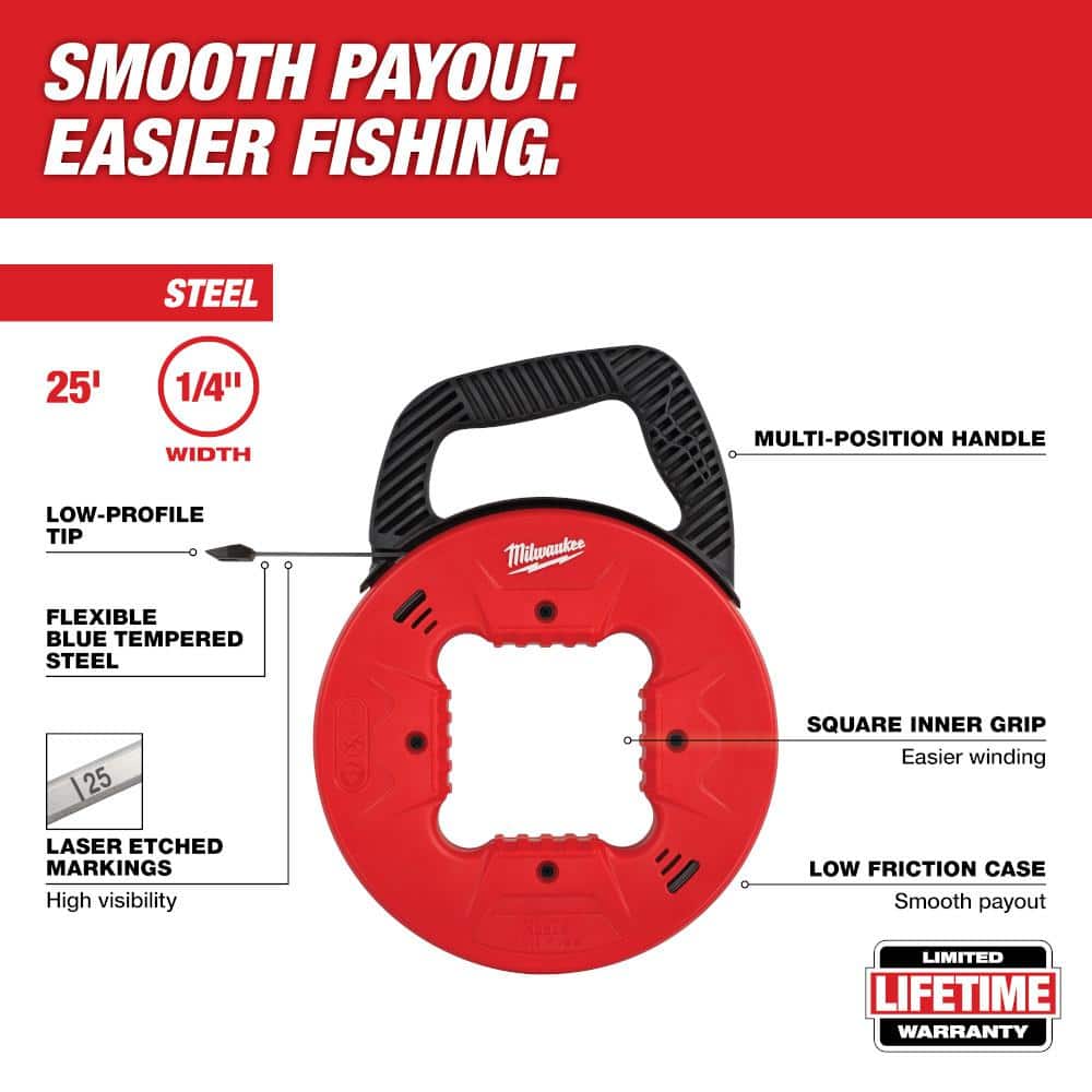 Milwaukee 1/4 in. x 25 ft. Steel Fish Tape with Low Profile Tip (2)