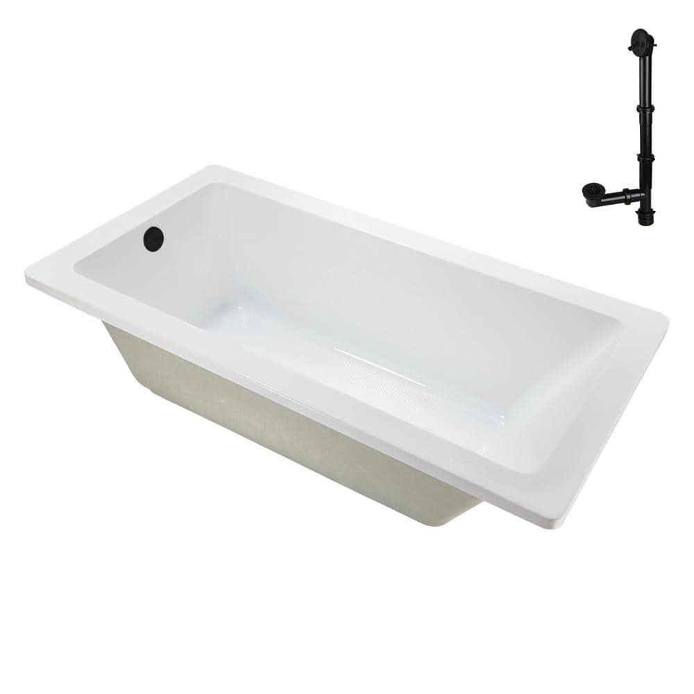 Streamline N-4080-706-BL 66 in. 34 in. Rectangular Acrylic Soaking Drop-In Bathtub, with Drain Matte Black (4)