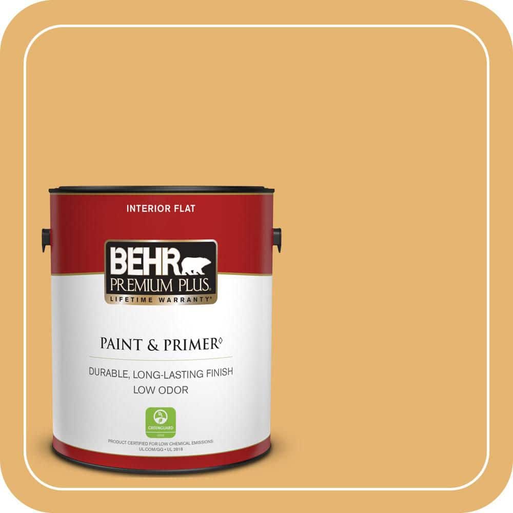 BEHR PREMIUM PLUS 1 gal. #PPU6-04 Pyramid Gold Flat Low Odor Interior Paint & Primer