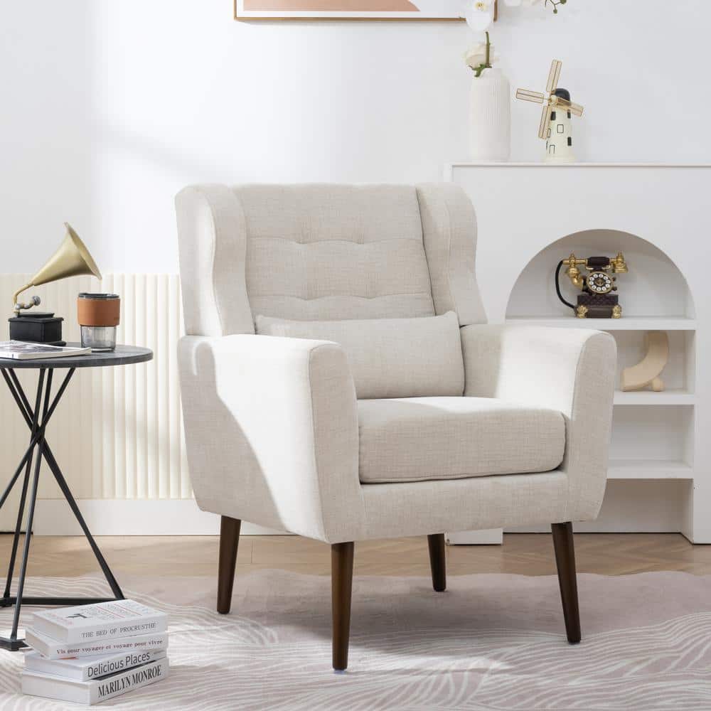 Unbranded 28.74 in. W x 24.21 in. D x 37.6 in. H Beige Wood Linen Cabinet with Upholstered Reading Chair (2)