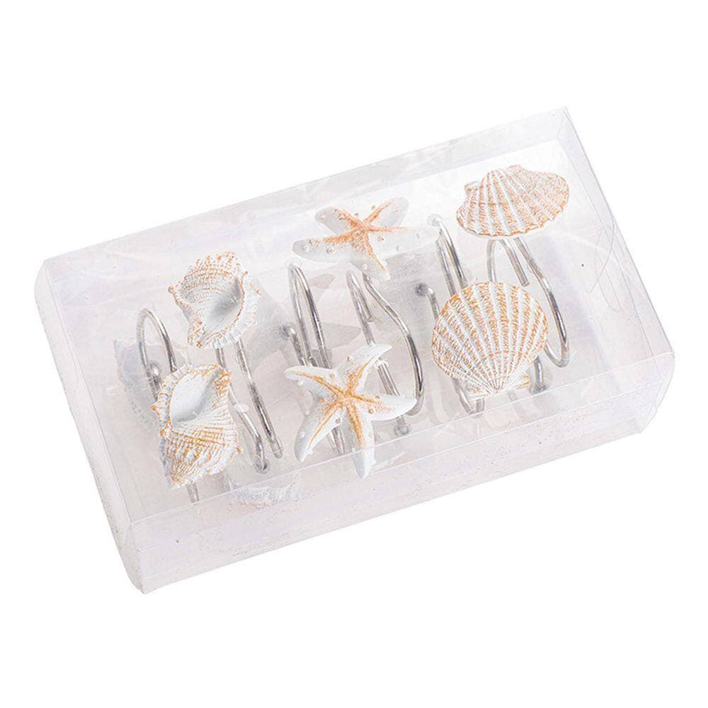 KHKFY Clear 12-Pack Resin Seashell Shower Curtain Hooks Rust-Proof Alloy for Beach Coastal Nautical Bathroom Decor (2)