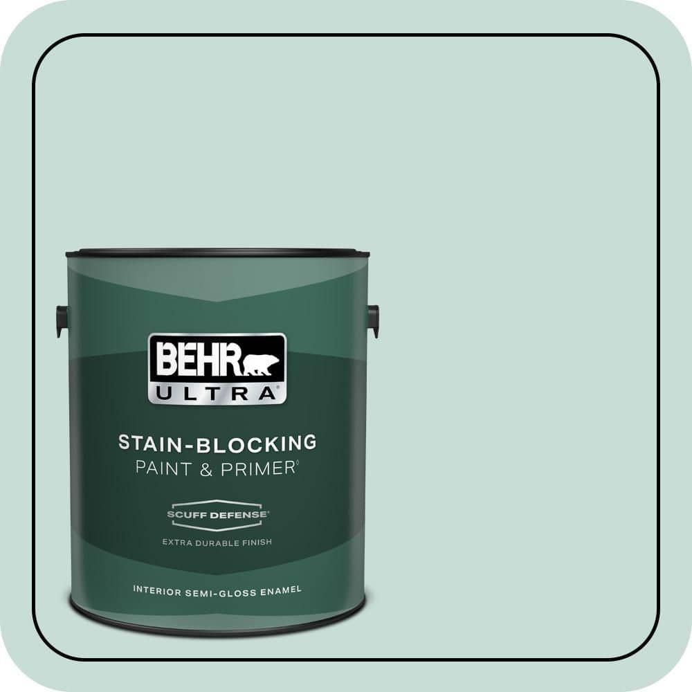 BEHR ULTRA 1 gal. #MQ3-20 Whipped Mint Extra Durable Semi-Gloss Enamel Interior Paint & Primer
