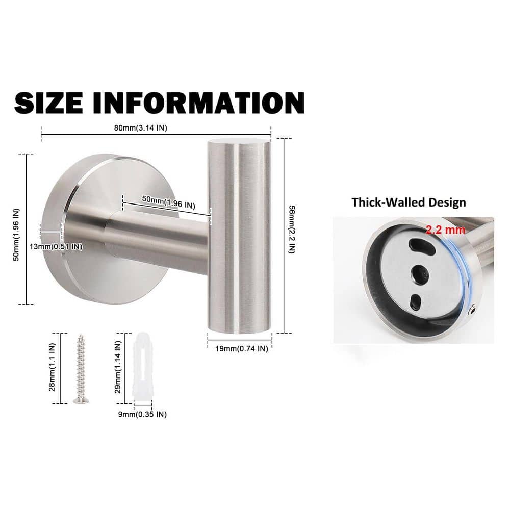 Unbranded 4 Pack Brushed Nickel 304 Stainless Steel Wall Mounted Heavy Duty Bathroom Towel J-Hook Robe/Towel Hook and Robe Hanger (3)