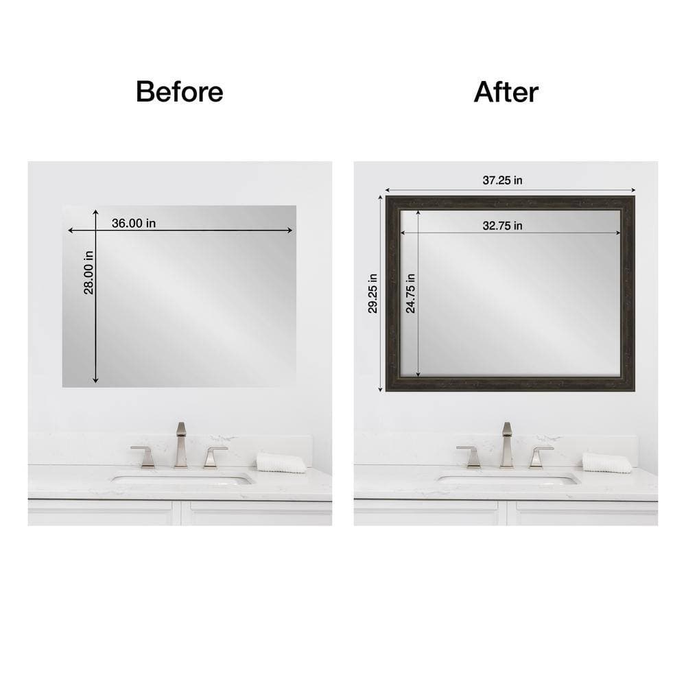 Amanti Art Mirror Makeover Shipwreck Greywash Narrow 29.25 in. W x 37.25 in. H Bathroom Mirror Frame Border Kit-Fits a 28x36 mirror (2)