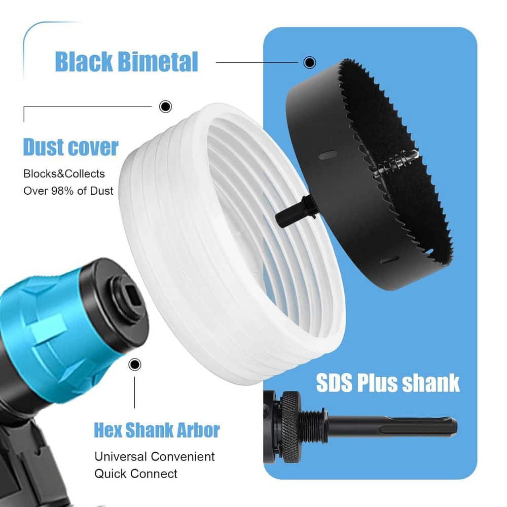 Unbranded Bi-Metal 3-1/2 Hole Saw with Dust Bowl for LED Recessed Ceiling Lights Wood Metal Drywall Includes Hex and SDS Arbors (3)