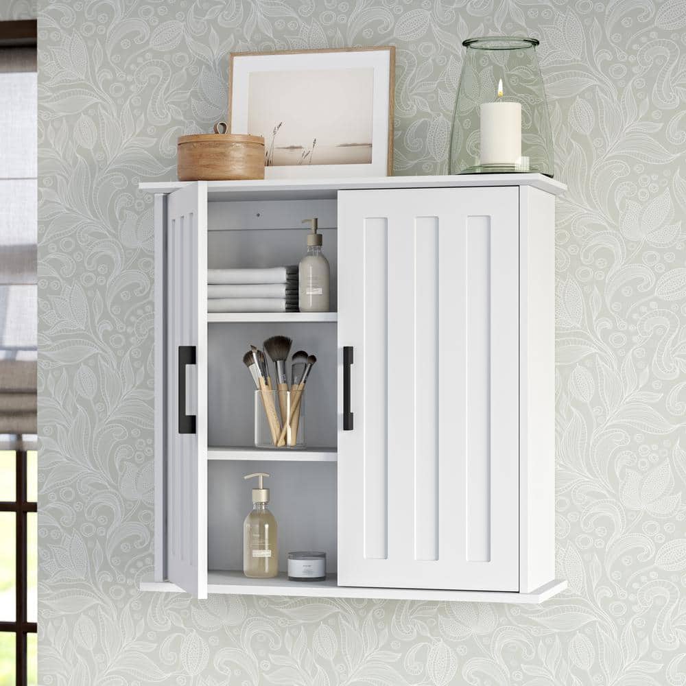 RiverRidge Home Monroe 23.63 in. W x 8.69 in. D x 23.75 in. H Bathroom Storage Wall Cabinet with Adjustable Shelves in White