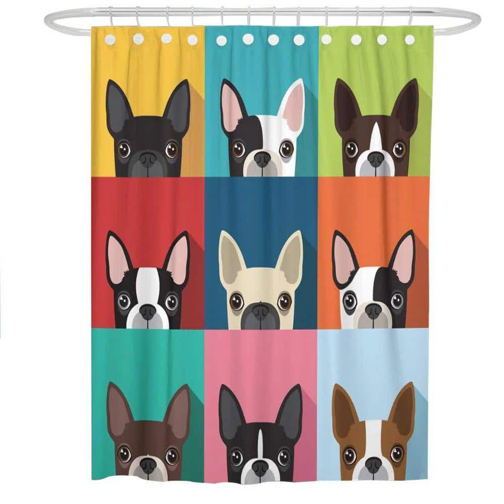 JFVKAF Brown Fun Terrier Pattern Waterproof Shower Curtain 72 x 72 in.es Polyester Fabric Set with Hooks (1)