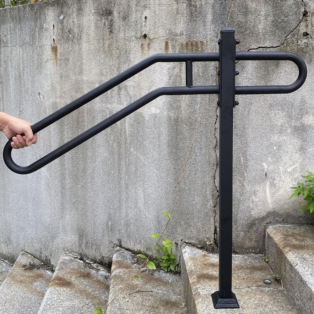 Angel Sar 31.5 in. 9.5 in. L x 35.5 in. H SinglePost WroughtIronHandrails OutdoorStairRailing for 3Steps Garage EntrancePorchBlack (2)