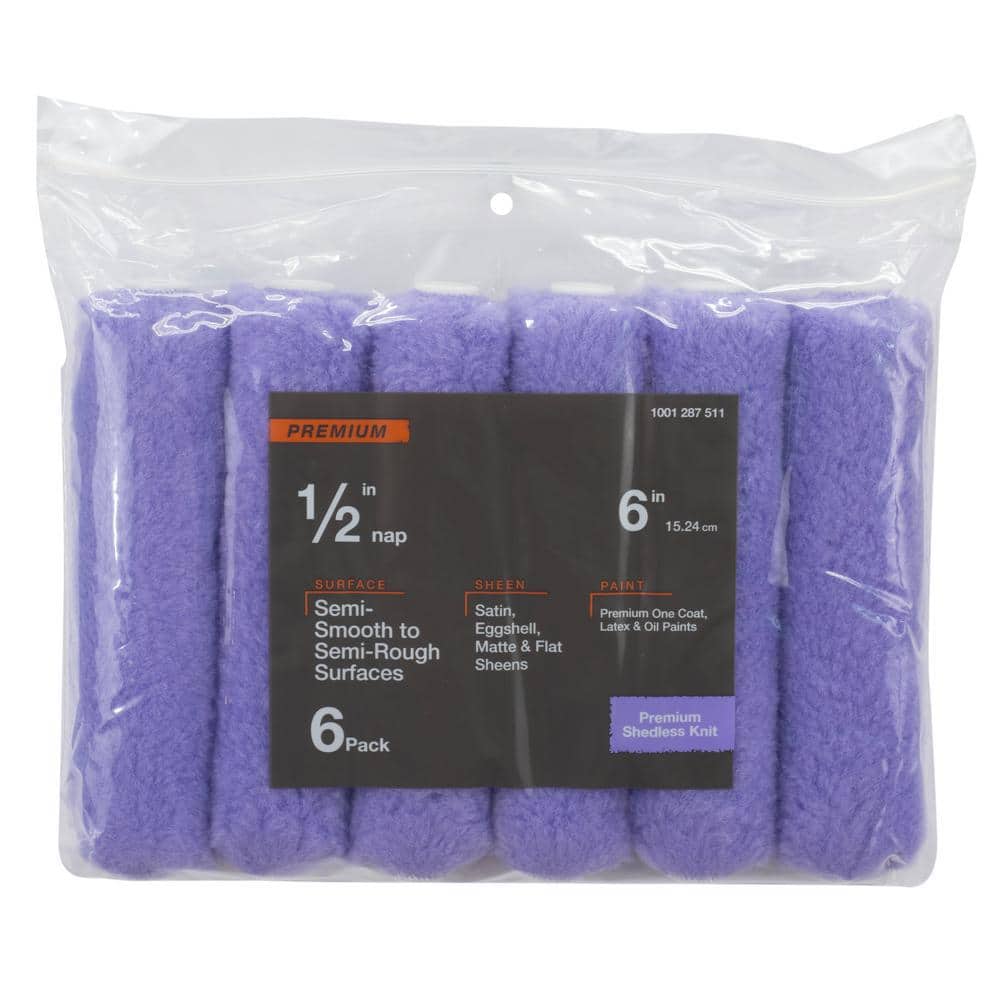 PRIVATE BRAND UNBRANDED Premium 6 in. x 1/2 in. High-Capacity Purple Knit Mini Paint Roller Cover (6 Pack)