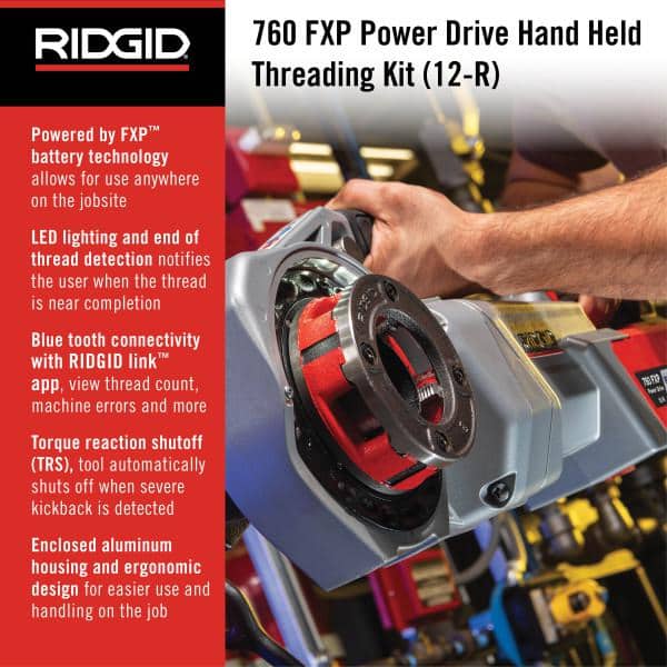 RIDGID 60-Volt FXP Power Drive Compact Handheld Heavy-Duty Pipe Threading Machine for 12-R Die Heads Tool and Support Arm Only (2)