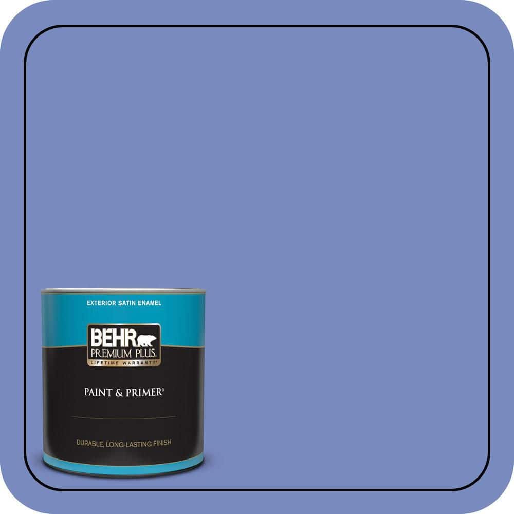 BEHR PREMIUM PLUS 1 qt. #600B-5 Larkspur Bouquet Satin Enamel Exterior Paint & Primer