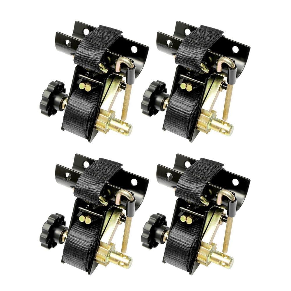 Helhom Ladder Rack Ratchet Straps with J-Hook, 7.5 in. L Retractable Tie Down Strap, 2 in. Black Round Tube Mount (4-Pack) (1)
