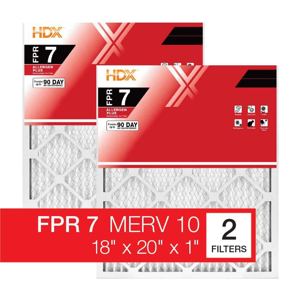 HDX 18 in. x 20 in. x 1 in. Allergen Plus Pleated Air Filter FPR 7, MERV 10 (2-Pack)