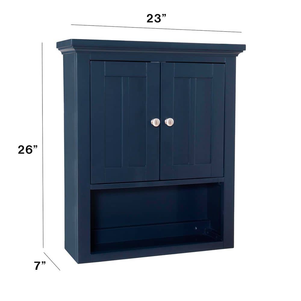 Home Decorators Collection Fremont 23 in. W x 7 in. D x 26 in. H Bathroom Storage Wall Cabinet in Navy Blue (3)