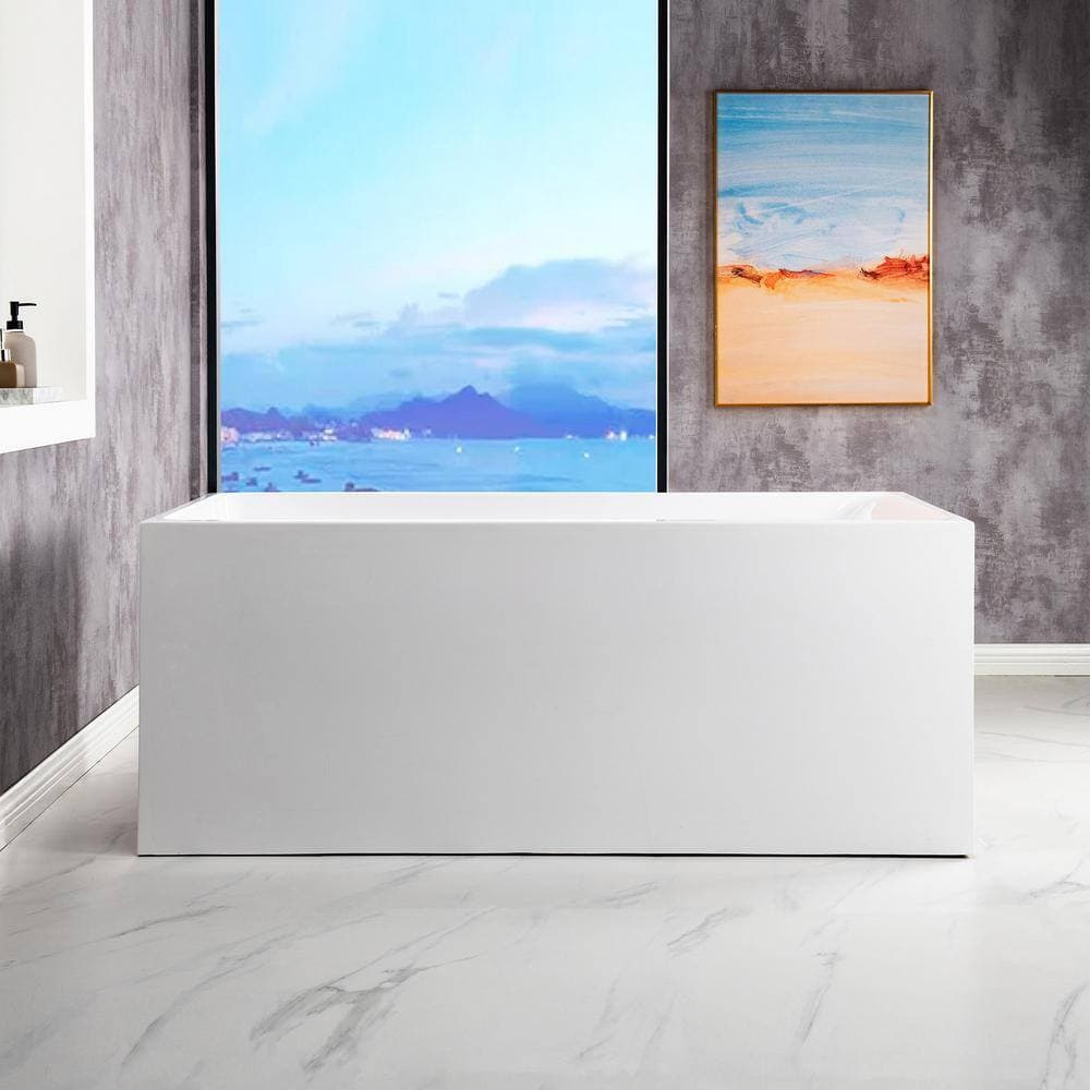WOODBRIDGE Bradbury 59 in. Acrylic Freestanding Rectange Soaking Bathtub with Drain and Overflow Included in White (2)