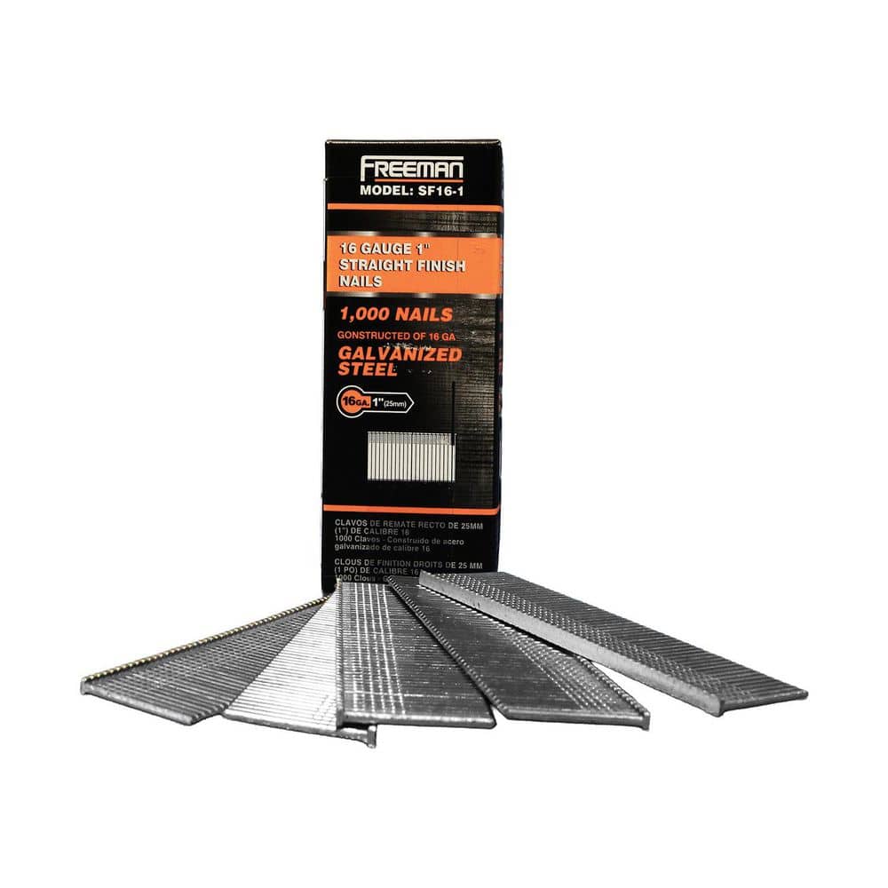 Freeman 16-Gauge 1 in. Glue Collated Hot-Dipped Galvanized Straight Finish Nails - 1,000 Count - for Trim and Cabinets (1)