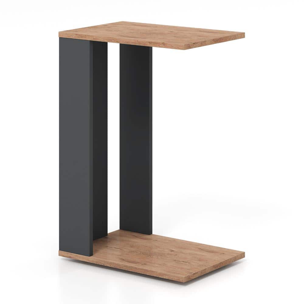 Volenca C-Shaped Side Table with Wheels, 2-Tier Shelf, Rolling Sofa Table for Small Spaces (1)