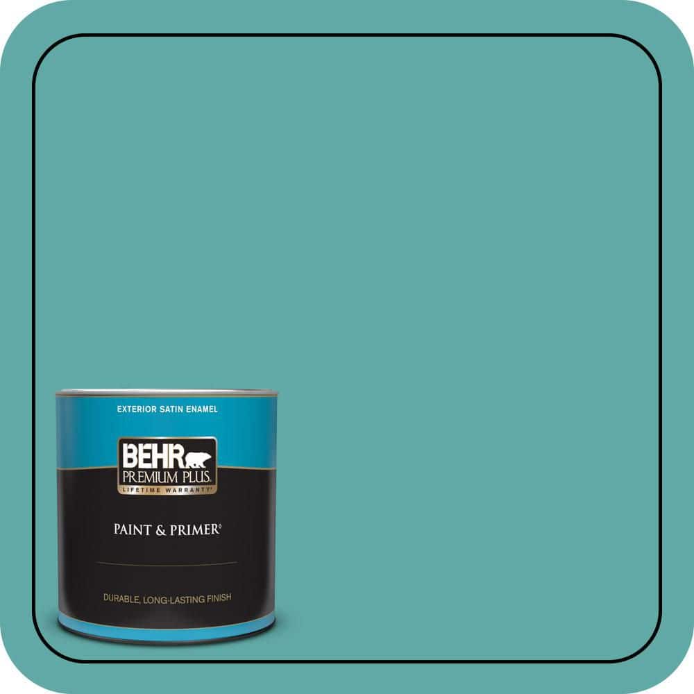 BEHR PREMIUM PLUS 1 qt. #500D-5 Teal Zeal Satin Enamel Exterior Paint & Primer