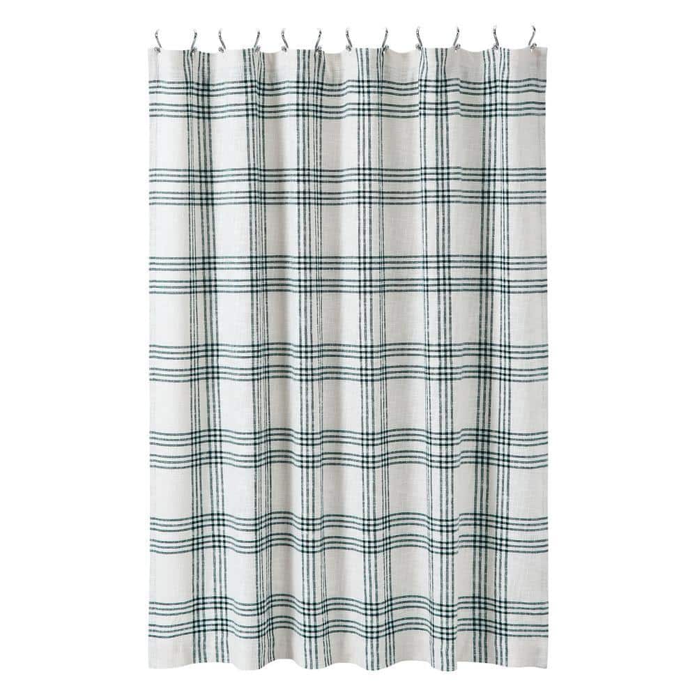 VHC BRANDS Pine Grove 72 in. Soft White Pine Green Plaid Shower Curtain (1)