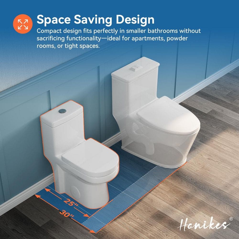 Hanikes One-Piece 1.1/1.6 GPF Dual Flush Toilet Soft Close Seat Included (3)