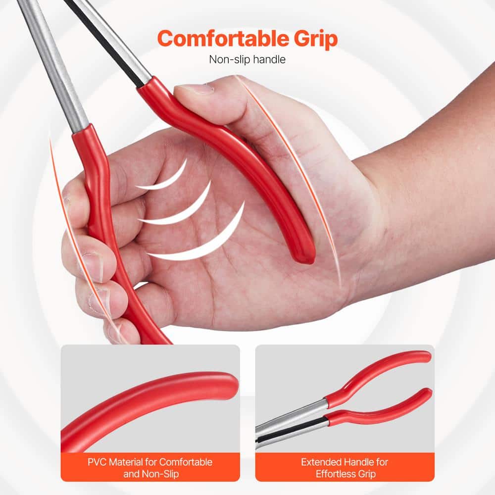VEVOR 5-Piece Needle Nose Pliers, 11 in Long Needle Nose Pliers Set, Diagonal Cutting Pliers, 45°/ 90° Bent Nose Plier (3)