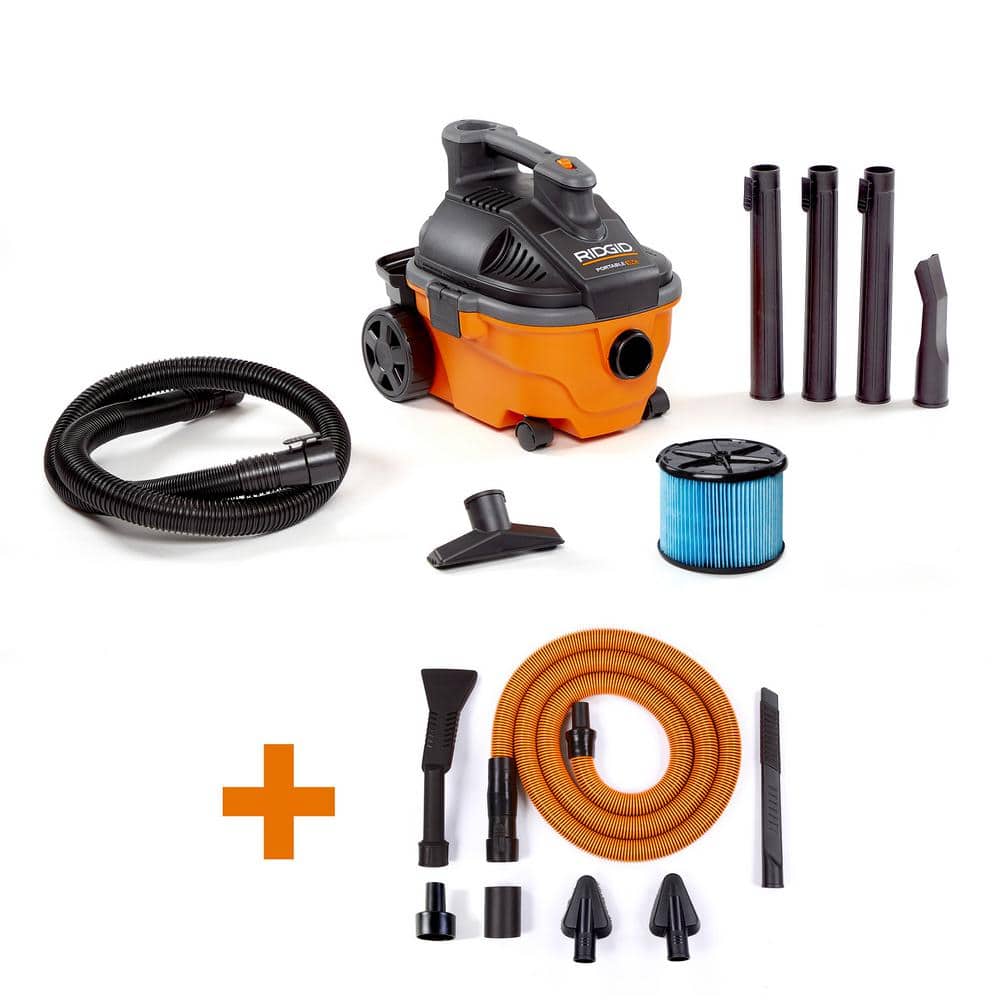 RIDGID 4 Gal. 5.0 Peak HP Portable Shop Vacuum Wet Dry Vac with Fine Dust Filter, Accessories and Car Cleaning Kit WD4070C