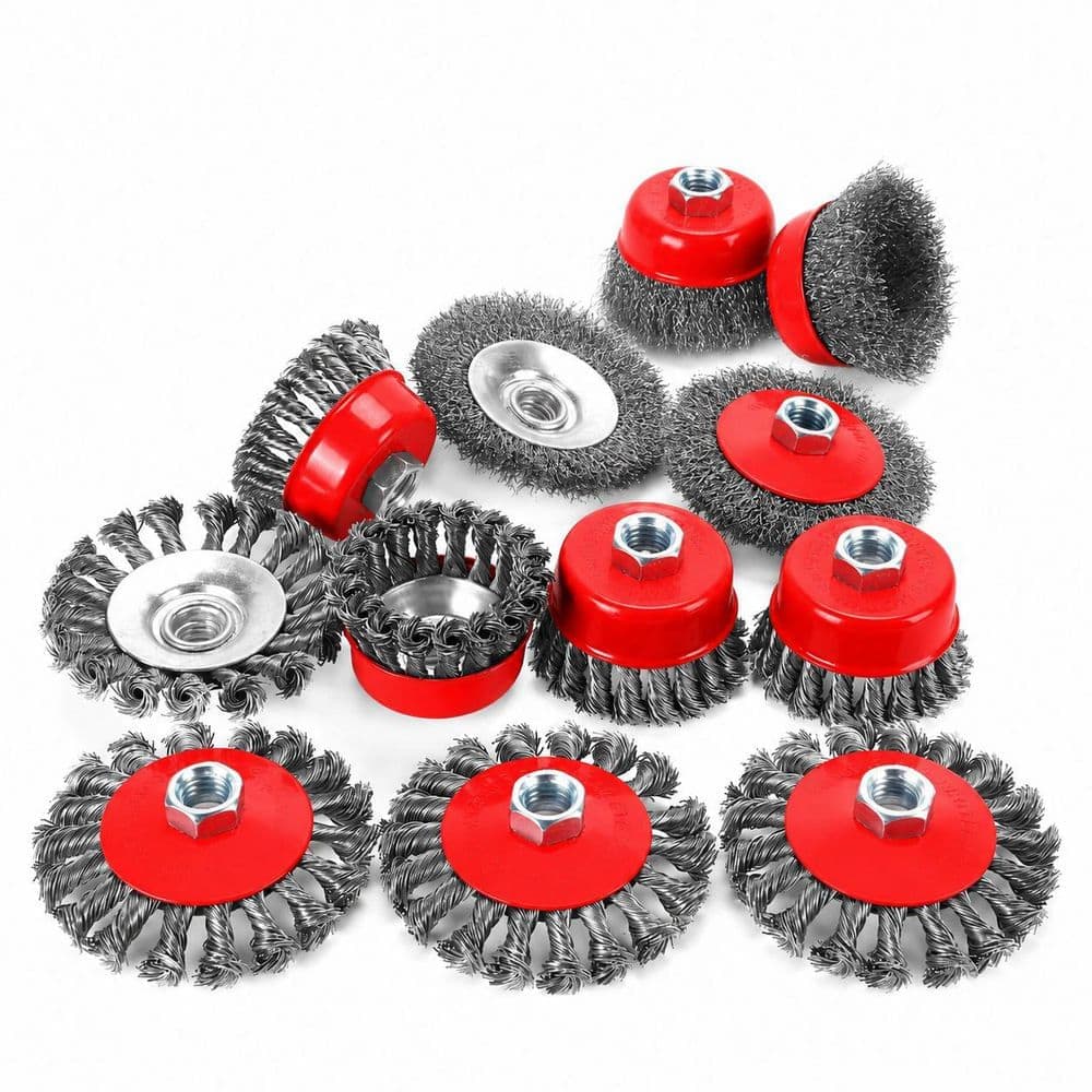 LAIFUCAM 12 Pack Wire Wheel and Cup Brush Set for Angle Grinder 4 1/2, 4 in. 3 in. Carbon Steel, Rust Removal