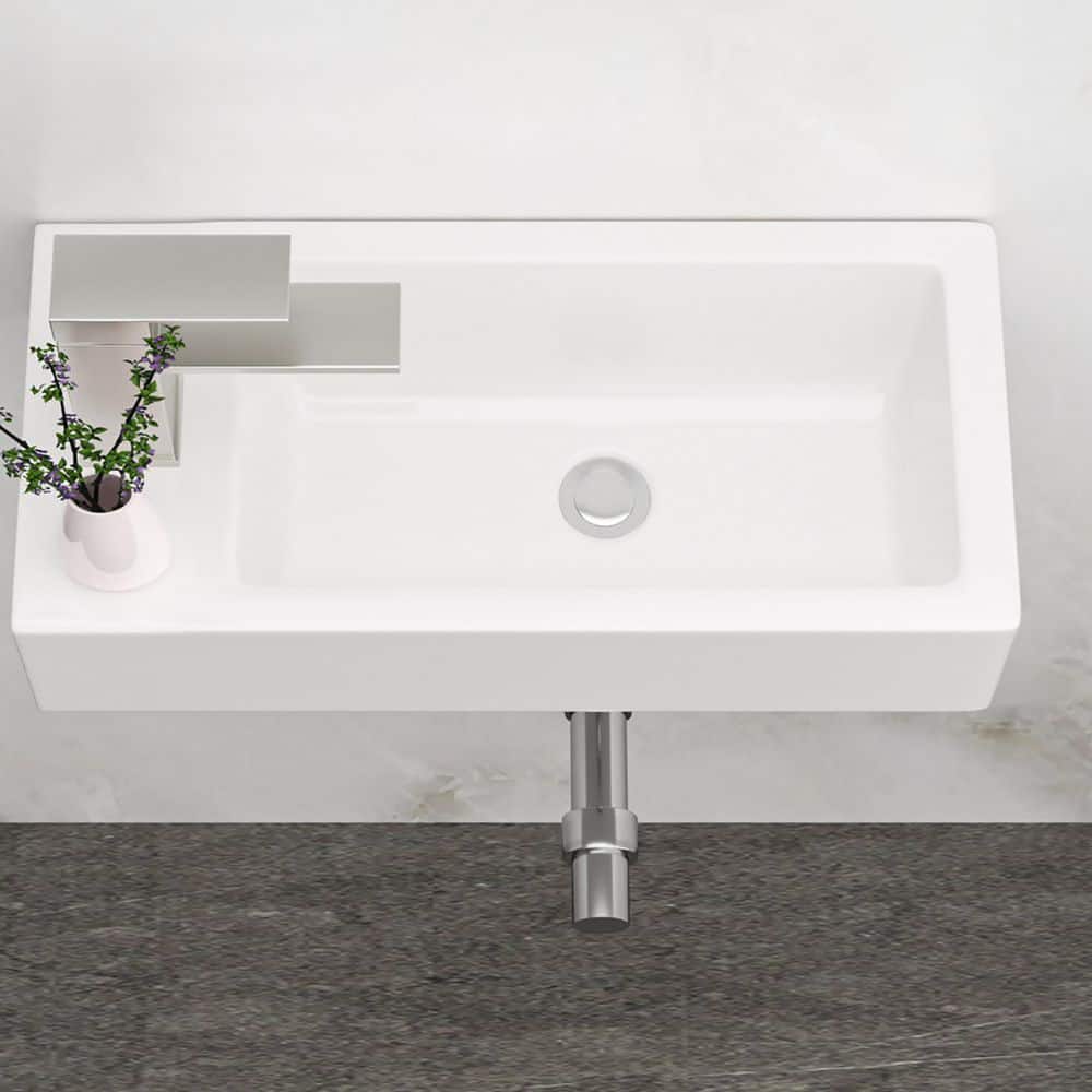Dueyeeri 3.54 in. Ceramic Wall-Mounted Rectangular Bathroom Sink in White (1)