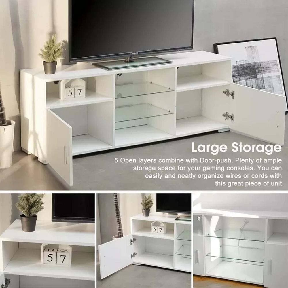 Unbranded 57.08 in. W x 13.78 in. D x 19.68 in. H White Freestanding Linen Cabinet with 2-Doors and 2 Glass Shelf for Bathroom (3)