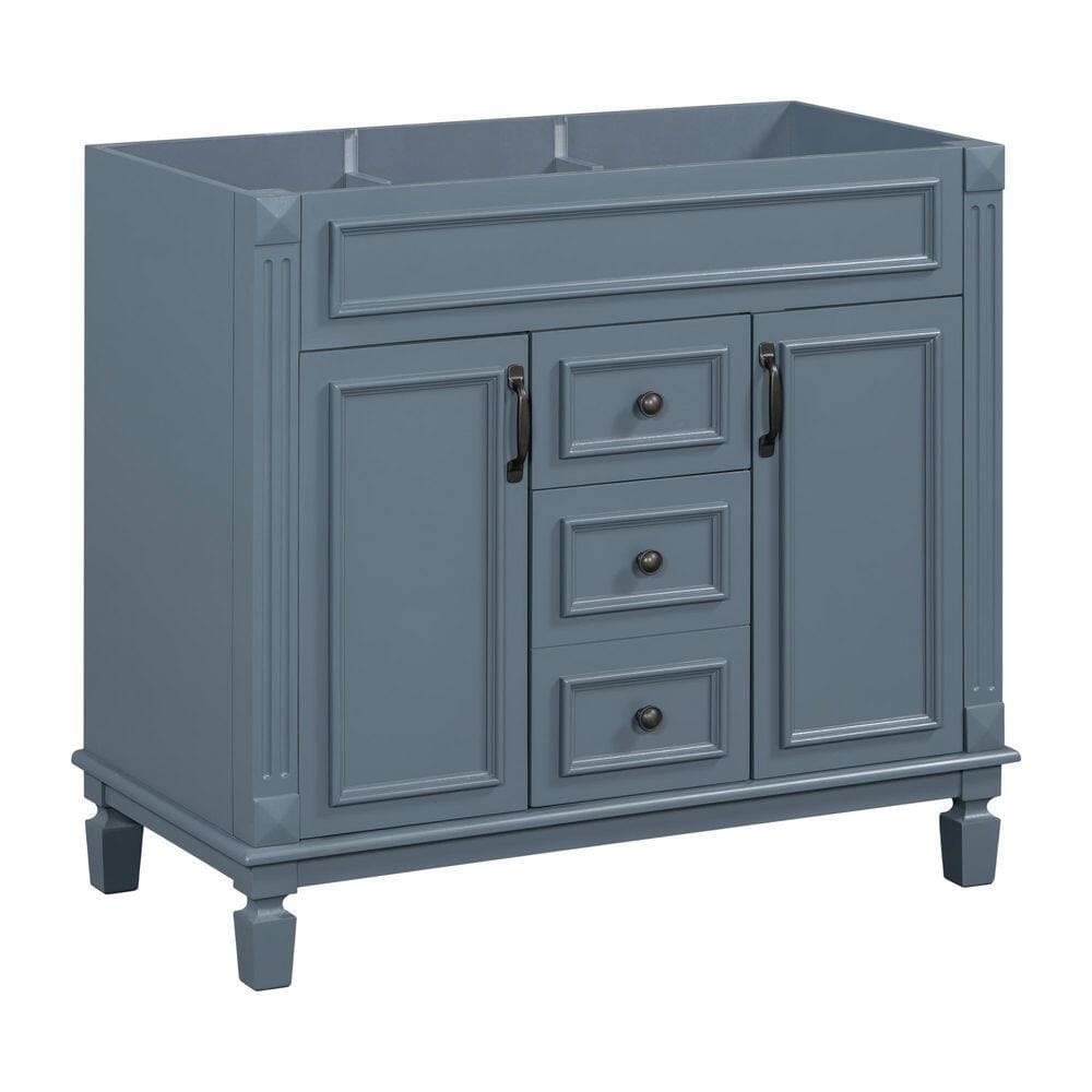 Lycvki 36.3 in. W x 18.40 in. D x 33 in. H Bath Vanity Cabinet Without Top with 3-Drawers and 2-Doors in Blue (1)
