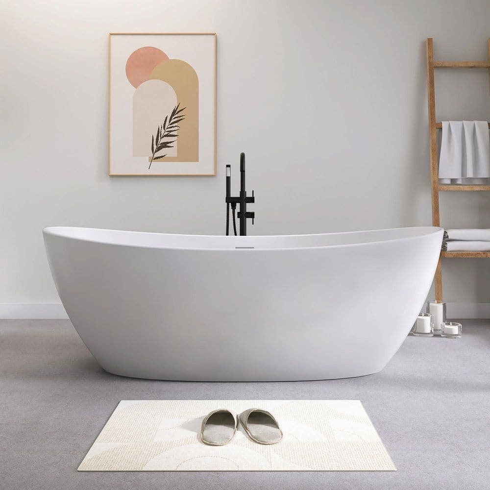 SJ STAR&JANE Verna 73 in. x 35 in. Solid Surface Freestanding Bathtub Stone Resin Soaking Tub in Matte White (1)