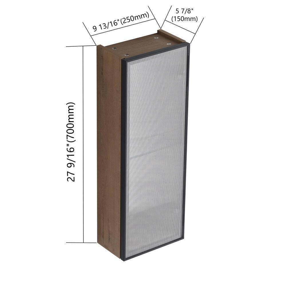 Buruis 9.8 in. W x 5.9 in. D x 27.6 in. H Bathroom Storage Wall Cabinet in Brown with Mirror, Door, Adjustable Glass Shelf (2)