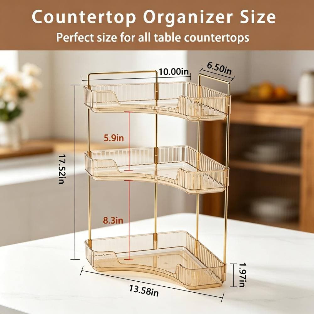 Whatseaso 10 in. W x 17.52 in H x 6.5 in. D Plastic in Gold Over The Toilet Storage 3-Tier Corner Bathroom Counter Organizer (3)