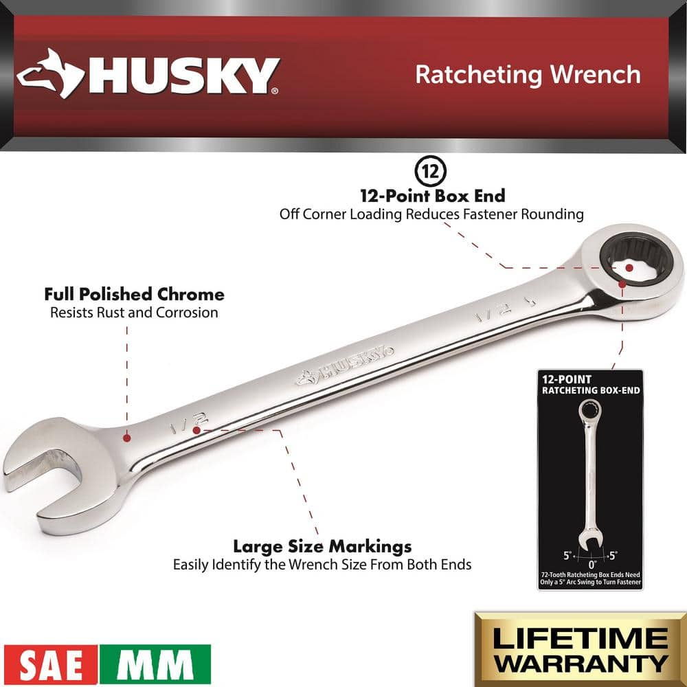 Husky 1/4 in., 3/8 in. and 1/2 in. Drive 144-Position Ratchet, Accessory, and Ratcheting Wrench Set (52-Piece) (3)