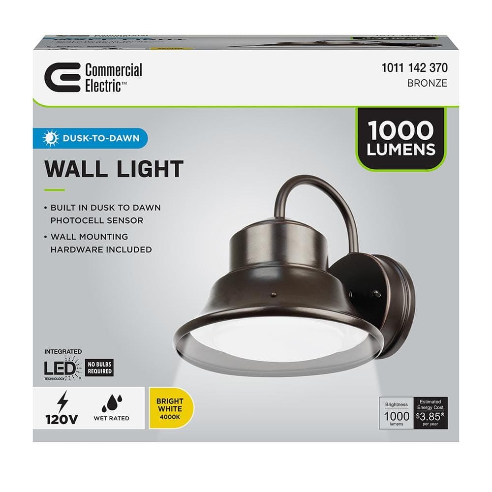 Commercial Electric 1000 Lumen Integrated LED Bronze Dusk to Dawn Bell Wall Light, 4000K (4)