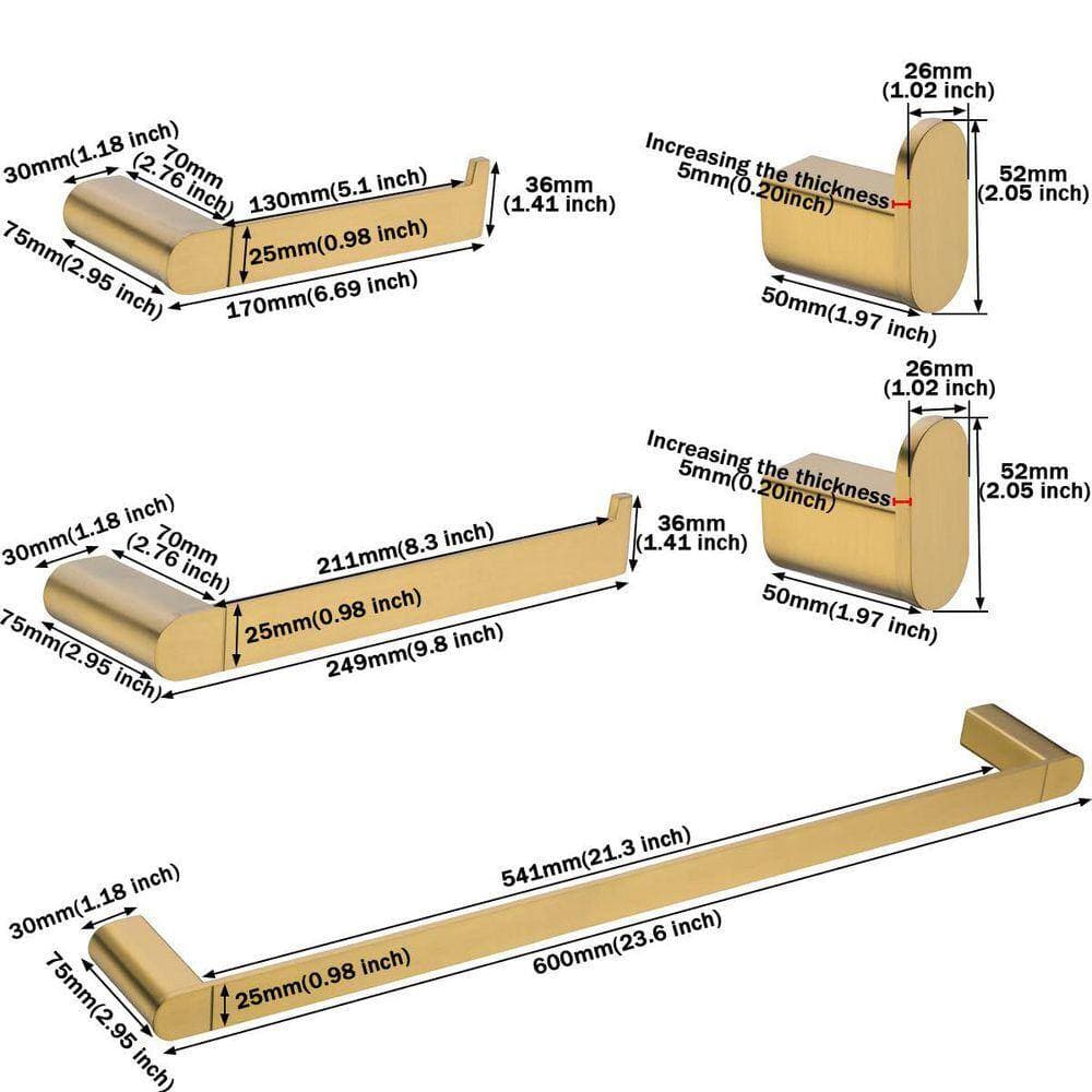 JFVKAF 5-Piece Bathroom Hardware Set with Towel Bar, Toilet Paper Holder, 2 Towel Hooks in Champagne Bronze Finish (2)