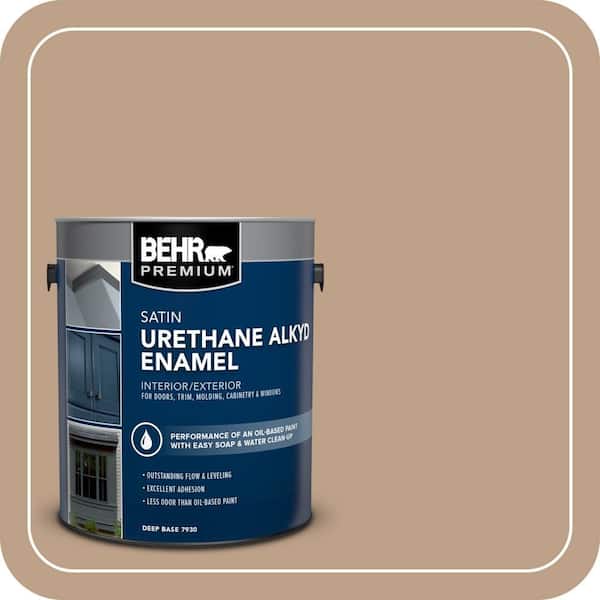 BEHR PREMIUM 1 gal. #AE-10 Deer Brown Urethane Alkyd Satin Enamel Interior/Exterior Paint (2)