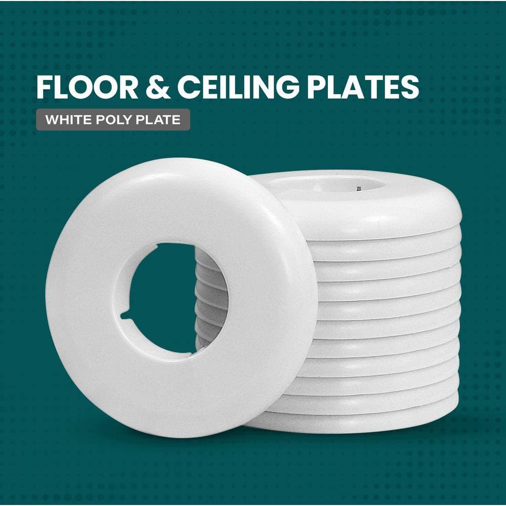 PLUMBFLEX 1-1/8 in. Floor and Ceiling Plate Cover Split Flange, PVC Escutcheon Plate, Universal Design, White (5-Pack) (2)